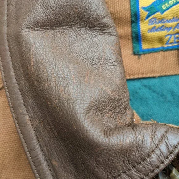 Vintage Barn Chore Jacket Men Large Canvas Leather Collar Farm Work Coat Quilted - Picture 9 of 16